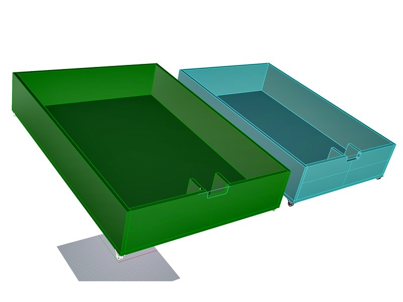 Conception 3D de 2 tiroirs qui prendront une grand partie de la surface.