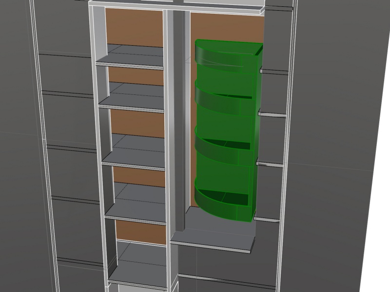 Vue 3D du meuble vue de l'intérieur portes fermées.