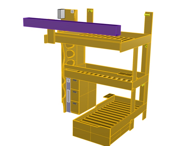 Vue 3D sans les murs pour voir l'organisation de la structure