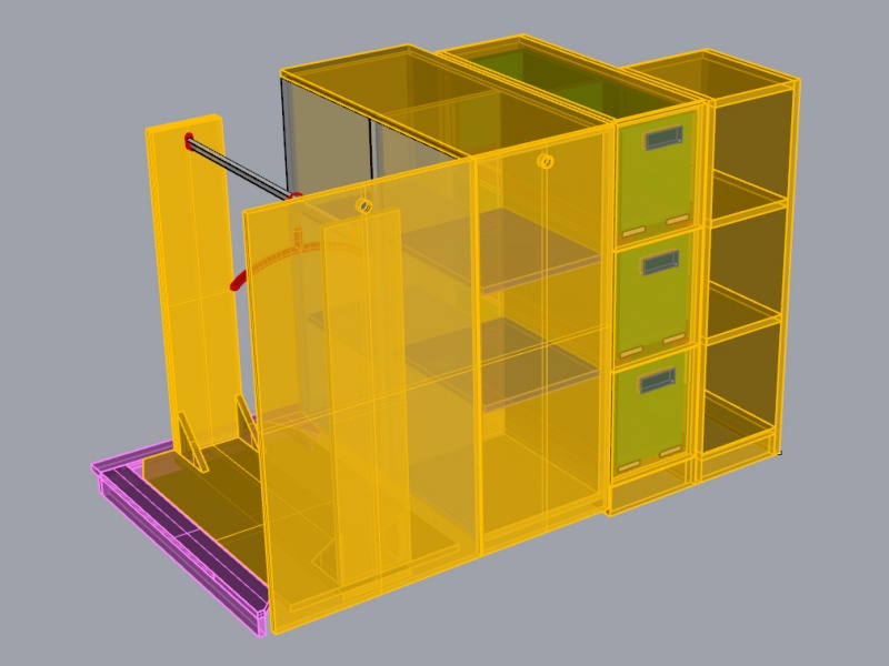 Vue 3D des rangements sous le lit