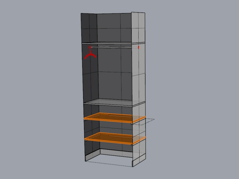 Vue 3D de 2 tablettes à mettre dans un autre placard
